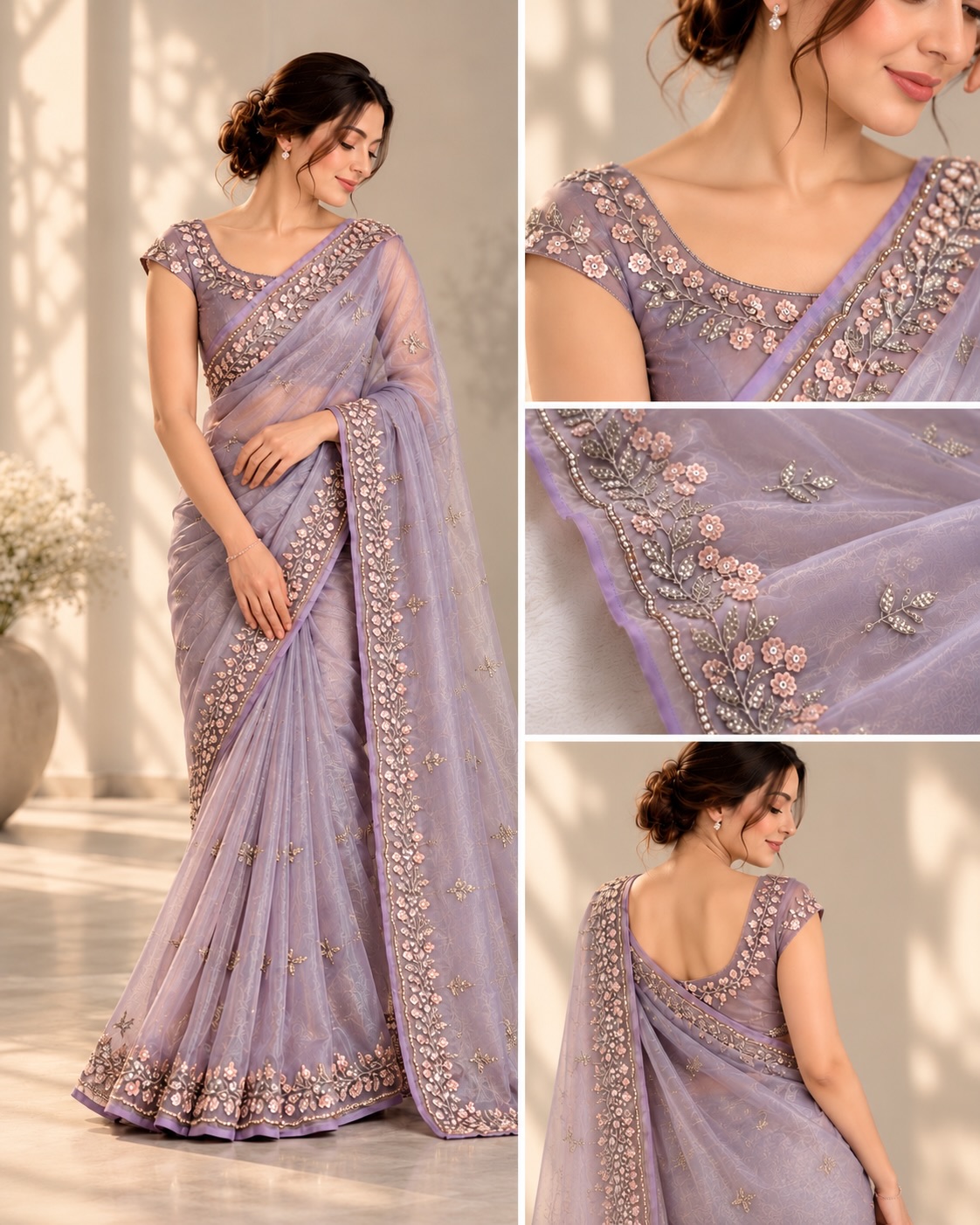 Ethereal Burgundy Plum Whispering Organza Floral