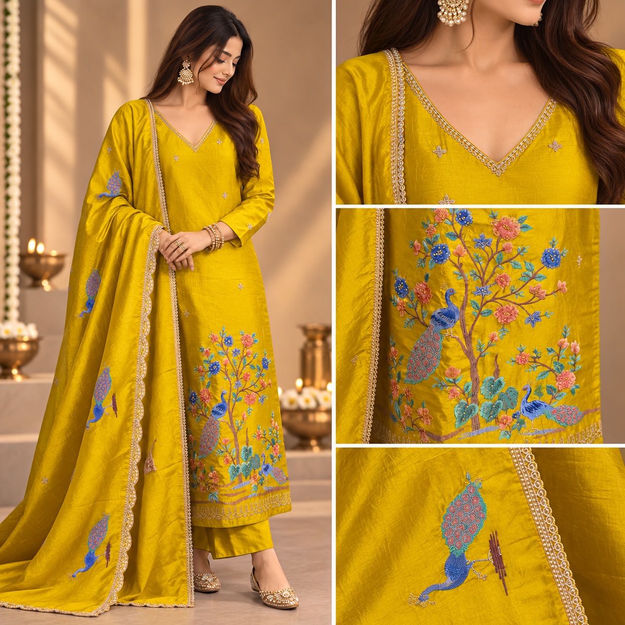Handcrafted Emerald Green Chanderi Zari Tissue
